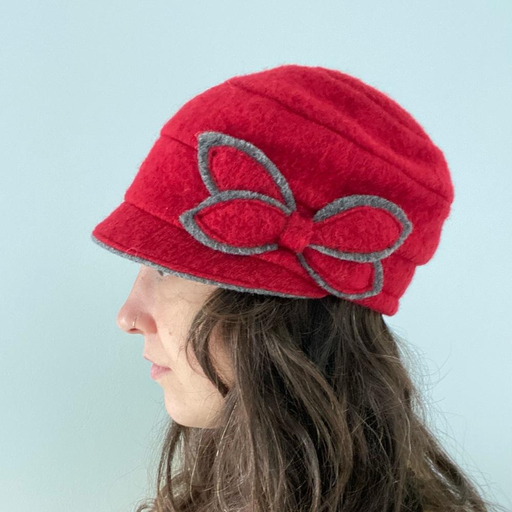 Red Wool Hat with Bow Accent